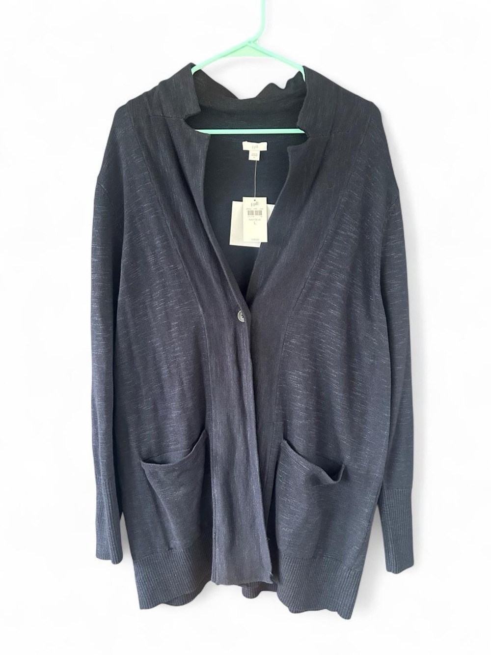 J. Jill NWT Navy Blue Sweater Jacket/Cardigan Single Button Long Sleeves Size L